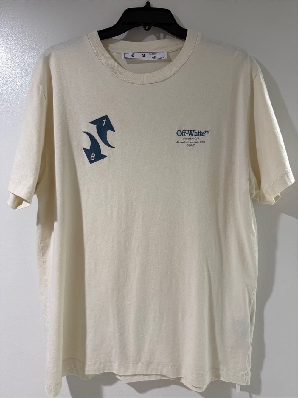 Off-White Cream Short-Sleeve Tee with Navy Graphic